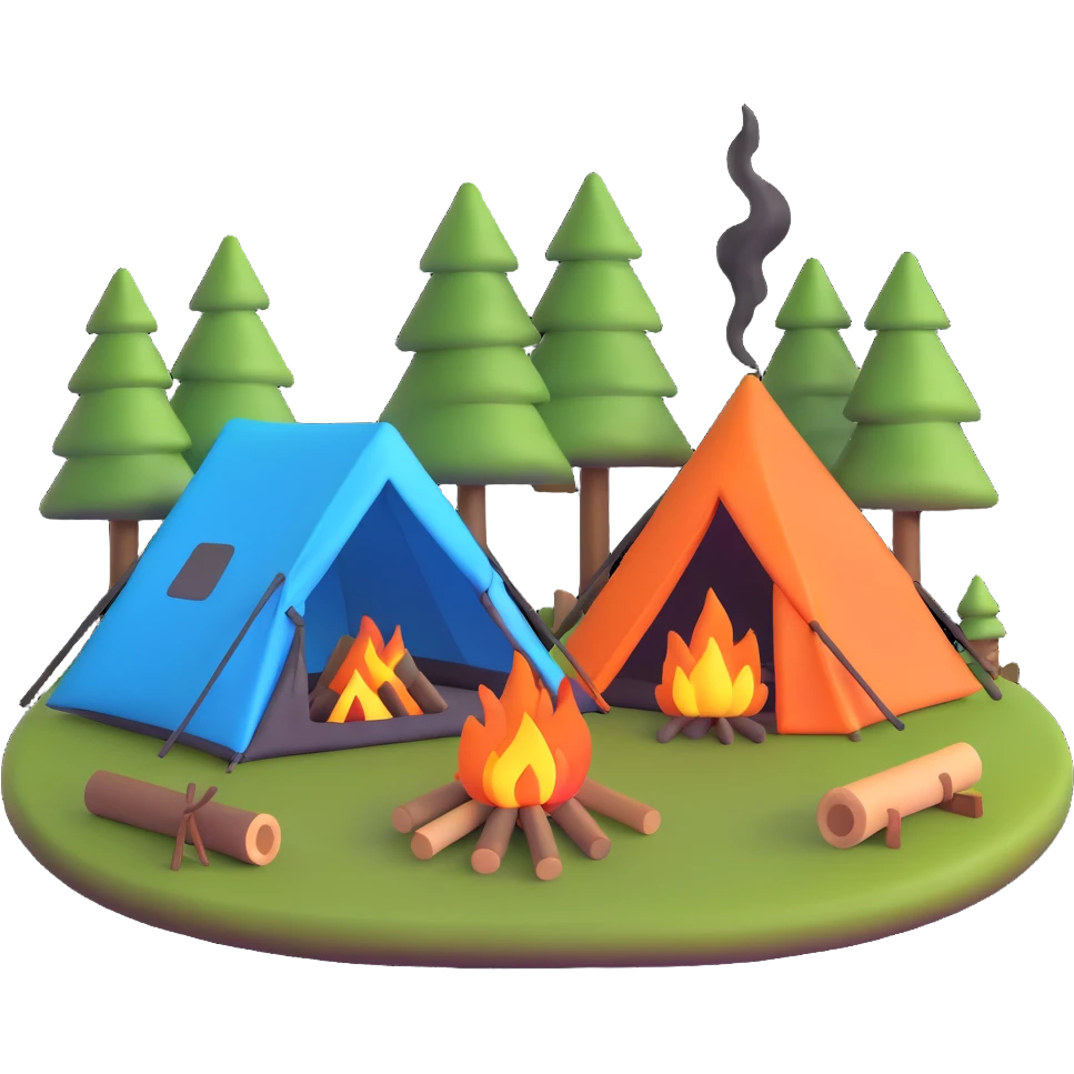 campfire burning next to camping tent emoji