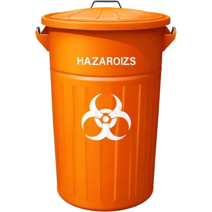 empty orange BIN WITH "HAZARDOUS" WORD IN IT. CORRECT SPELLING PLEASE emoji