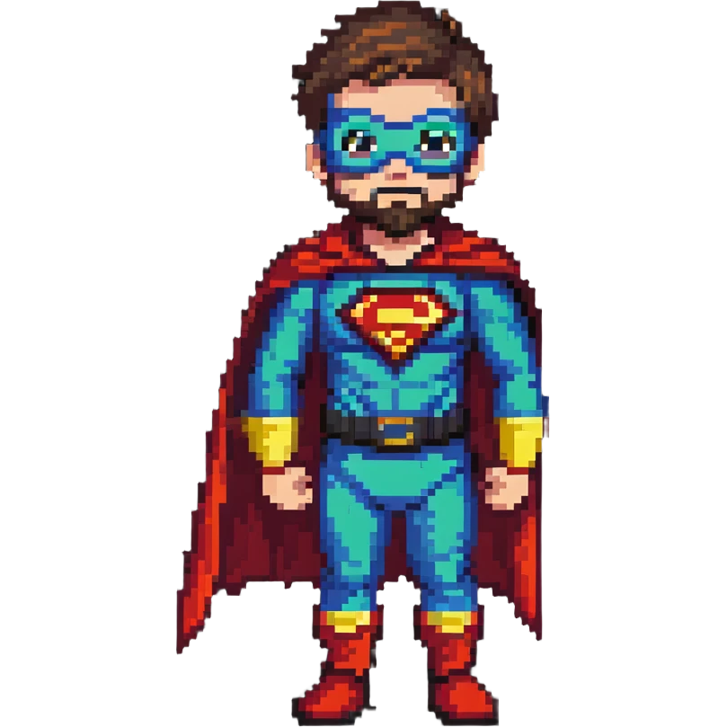 kid with beard wearing homemade superhero costume emoji