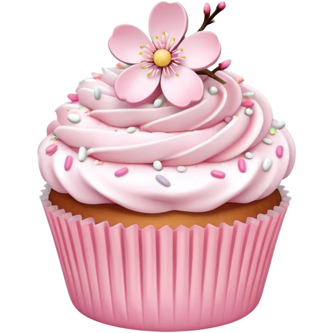 Cute Pastel pink and white Cherry Blossom Sakura Cupcake emoji