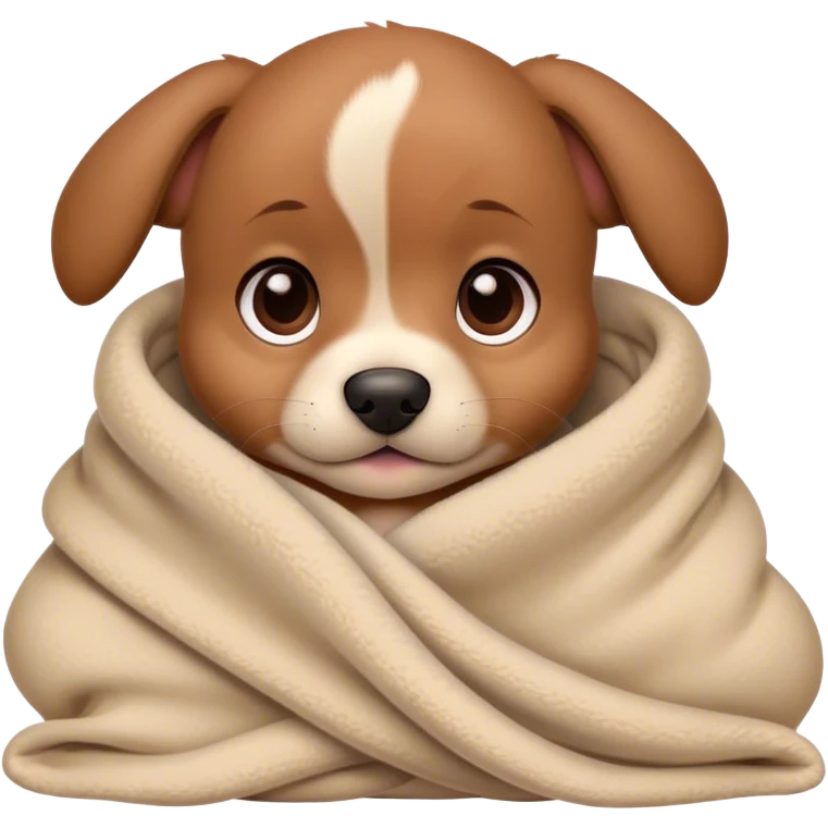 Cute, Disney-style brown puppy cozy in blanket emoji