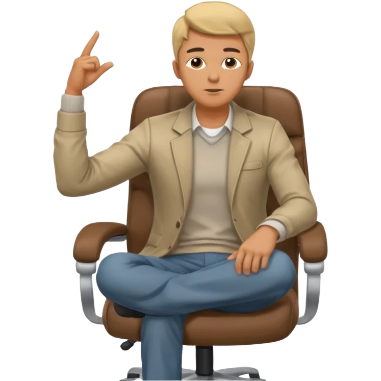 guy imitating thinker statue pose but with casual clothes and sitting in a office chair and looking up emoji