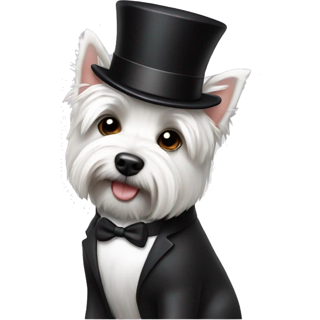Westie dog with a top hat and a tuxedo emoji