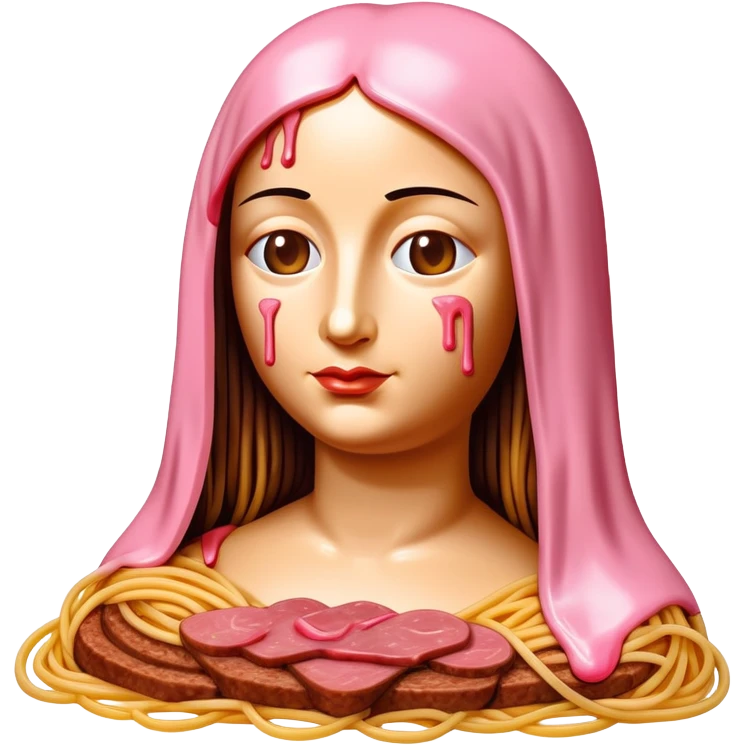 monalisa made of SPAM meat melted pink dripping sauce spaghetti portrait emoji