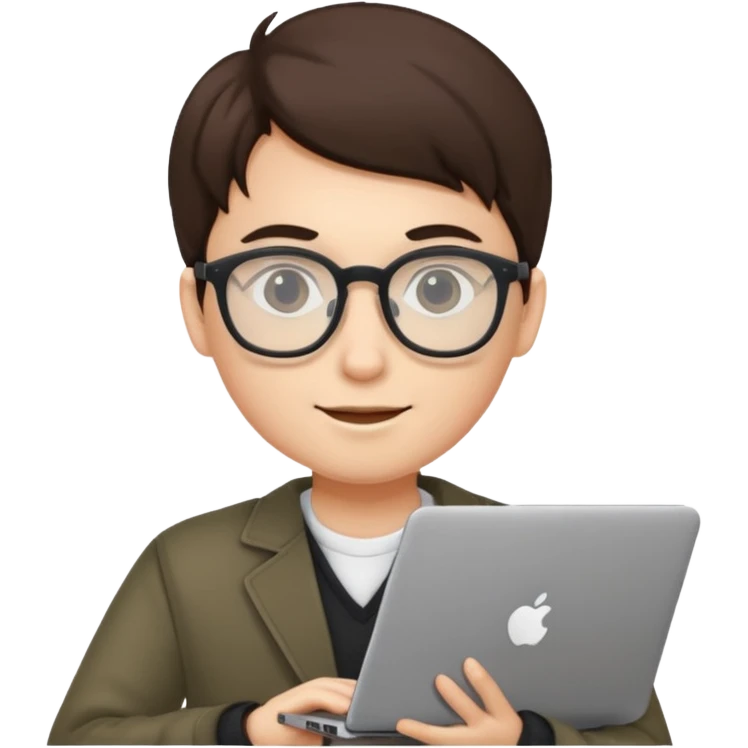 un estudiante que este parado con sus lentes y su laptop emoji