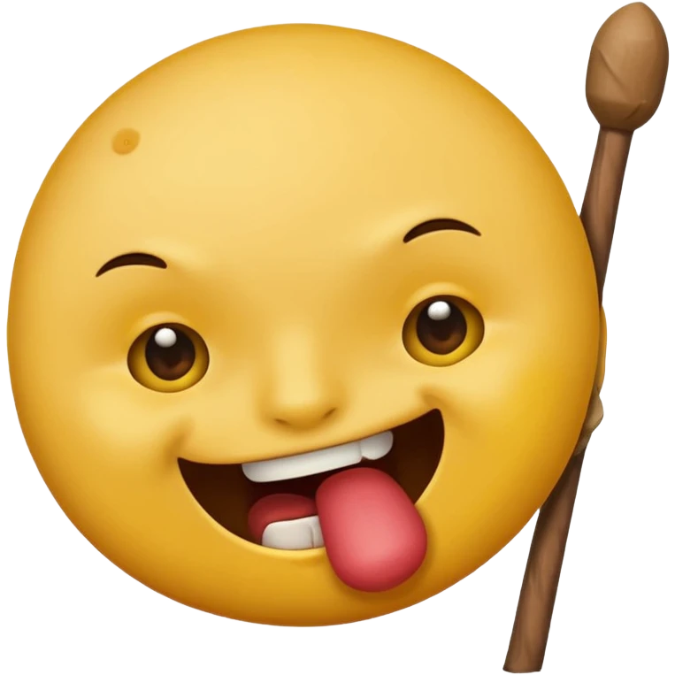 A round face emoji biting another emoji in the head with a stick  emoji