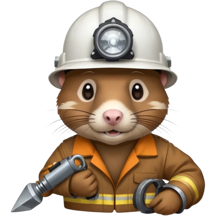 a mole rat with ore drill bit, white helmet, headlamp emoji