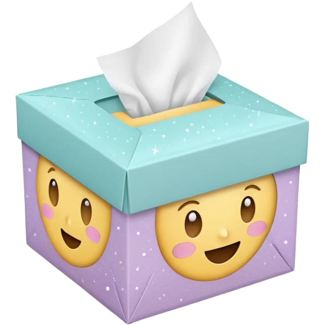 Cute emoji-style illustration of a small aesthetic packaging box with tissue paper and sparkles, pastel neutral tones, minimal design, clean background. emoji