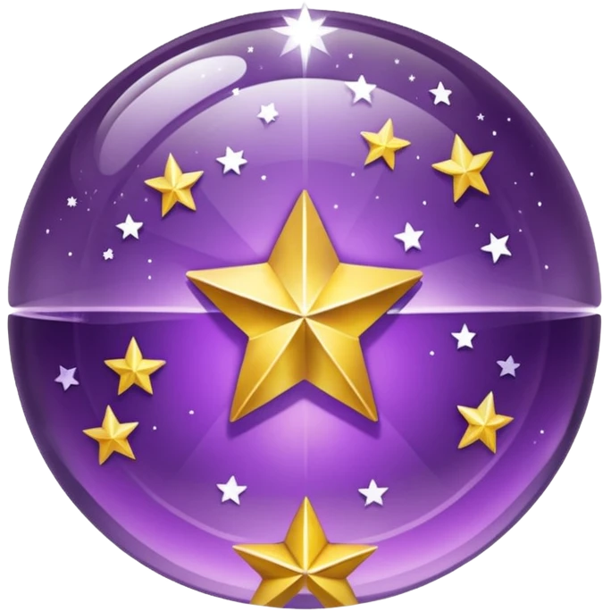 Bola de cristal roxa com estrela no centro dourada brilhante dentro emoji