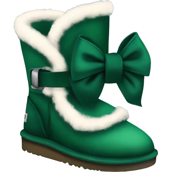 Dark green Ugg fur boots with dark green ribbon bows and silver buckle emoji