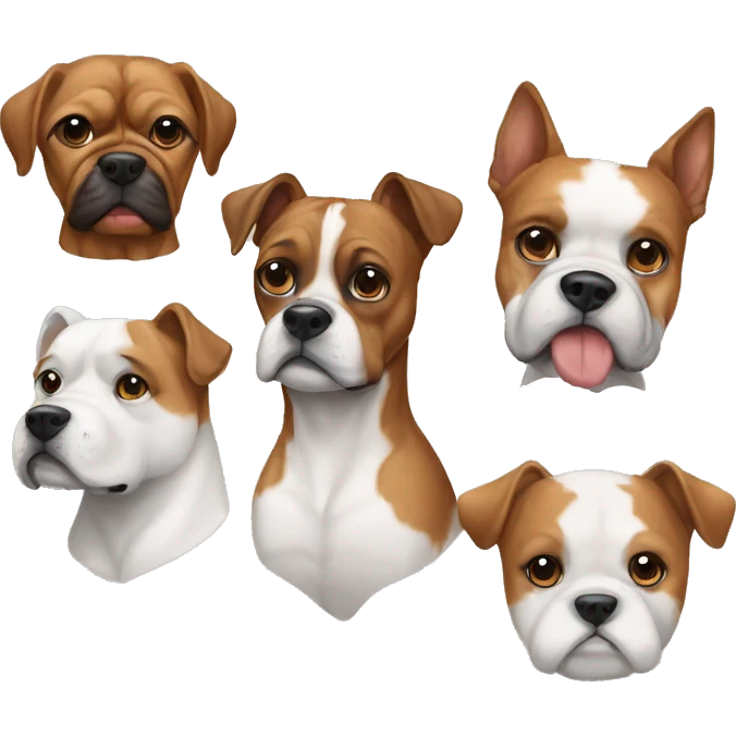 4 perros , un boxer café, un yorki, un boxer blanco y una perrita blanca emoji