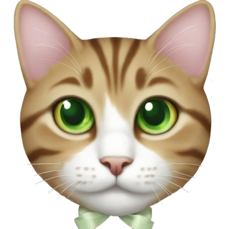 Tabby cat green eyes with bow emoji
