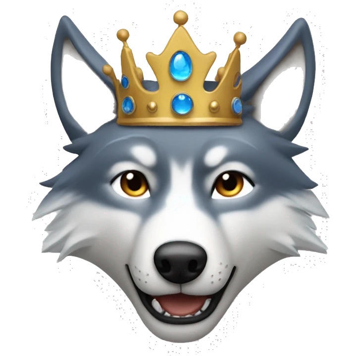 brown-grey wolf blue eyes with crown emoji