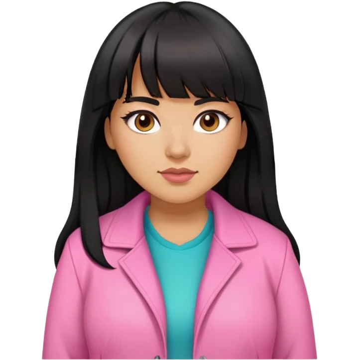 Latina female with bangs black long hair plus size with a pink jacket emoji