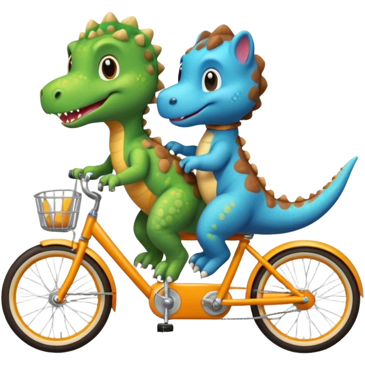 Baby dinosaur and  puppy riding a retro bike  emoji