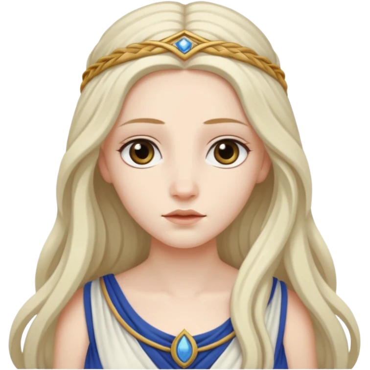 Metis The pre-Olympian goddess of wisdom, counsel, and deep thought. She was the first wife and advisor of Zeus and the mother of Athena, the later goddess of wisdom. Her name connoted "cunning intelligence," a quality highly valued in Greek heroes like Odysseus. 
 emoji
