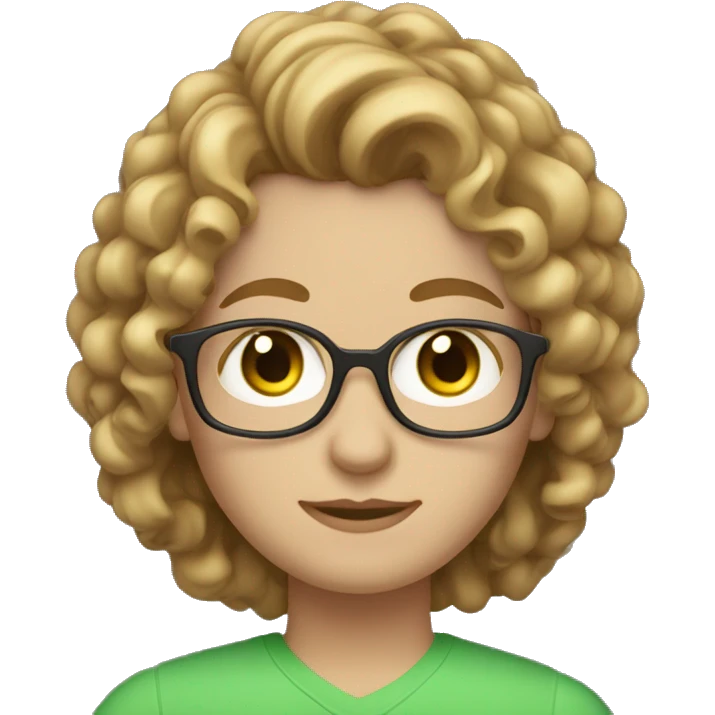 teacher with medium length curly light brown hair round face green eyes emoji