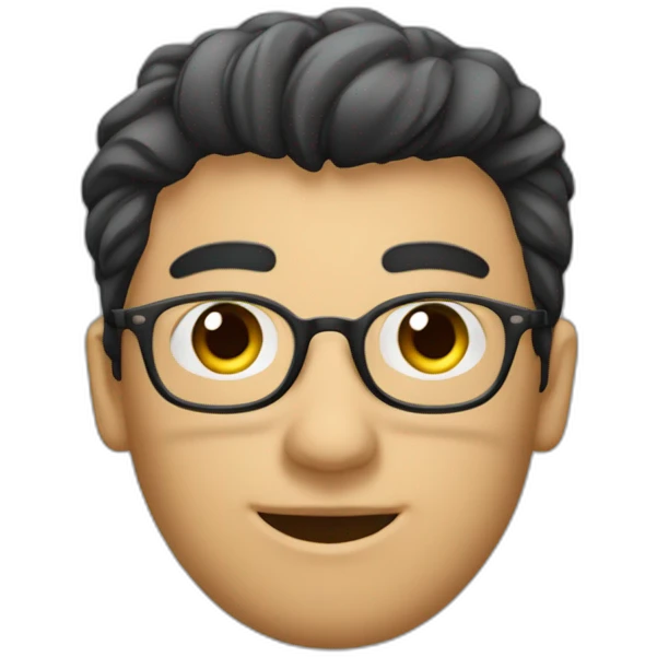 Un uomo con capelli corti castani scuri e occhiali neri emoji