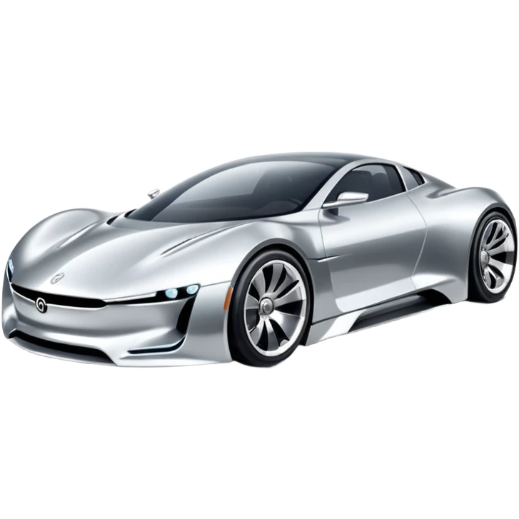 A low-profile futuristic car emoji made of polished silver chrome, wide body stance, smooth aerodynamic shape, glossy metallic surface, soft reflections, luxury swag aesthetic, minimal details, iOS emoji style, centered on clean white background, studio lighting emoji