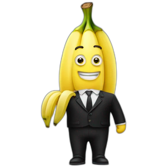 Banana character with black suit emoji