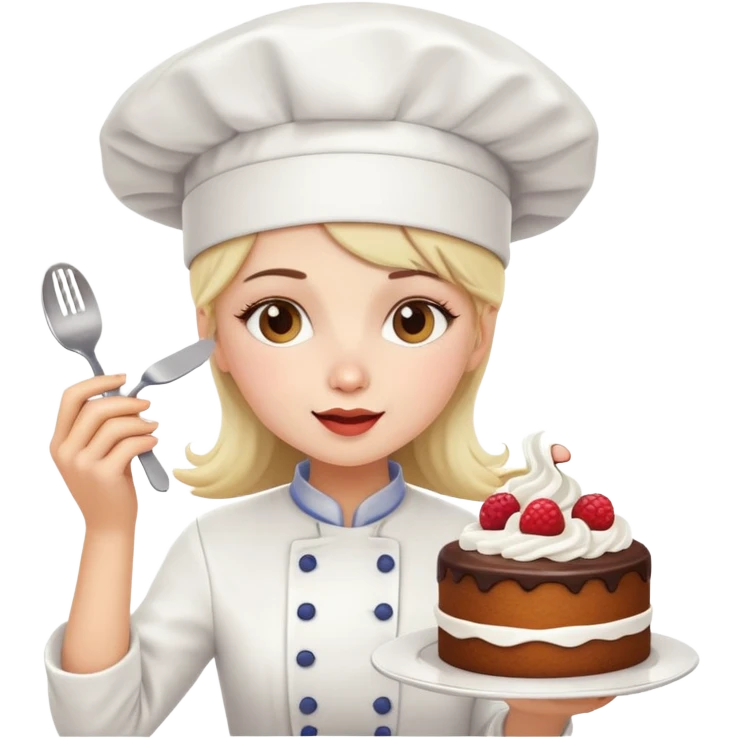 white skin girl with chef hat eating a cake emoji
