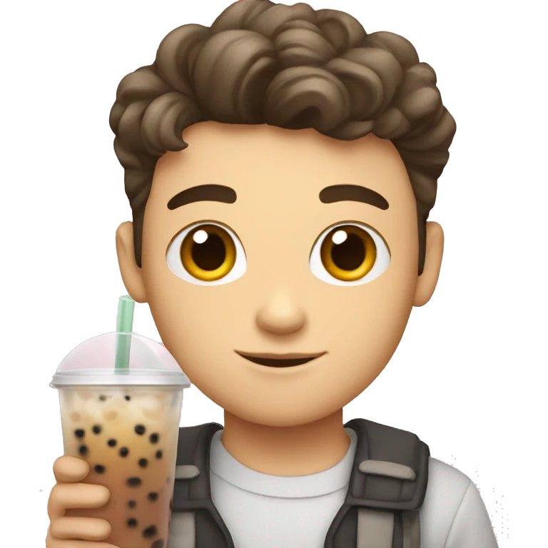 white boy with boba tea emoji