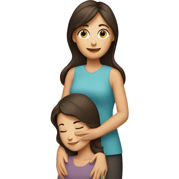 Brunette mom and daughter hugging emoji