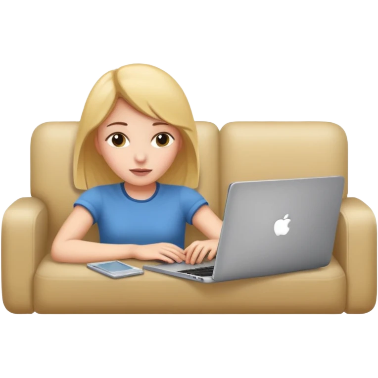 A girl is lying on the couch with a laptop, working emoji