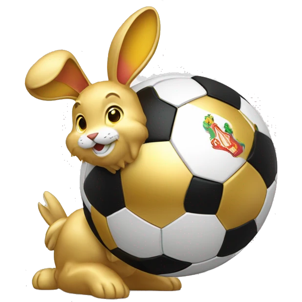 A multi-angle logo in the middle with a golden rabbit holding a soccer ball. with the inscription "Liverpool" on top emoji