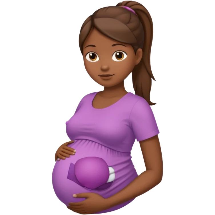 pregnant woman, brown hair, dark skin, ponytail, only abdomen, neck and head emoji