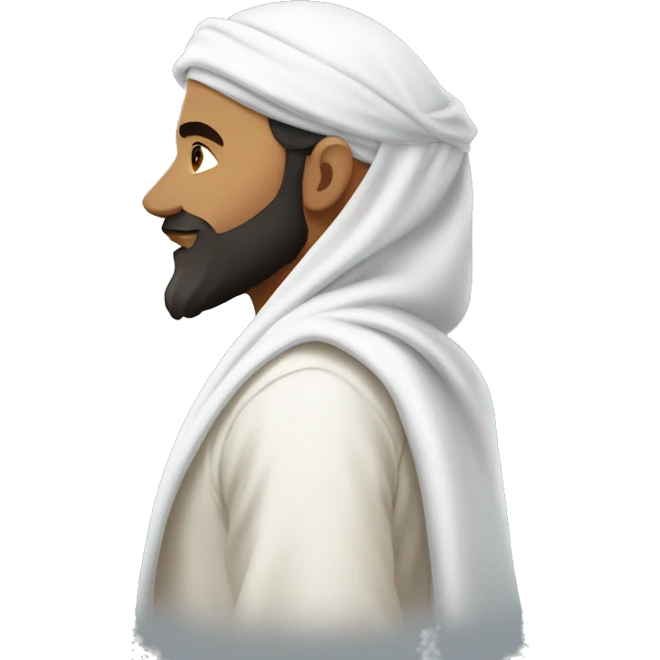 sideview of one bearded muslim man in a white thobe walking whilst wearing a shemagh. emoji