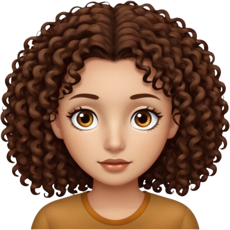 dark brown curly hair with dark brown eyes and long lashes with freckle and light brown skin emoji