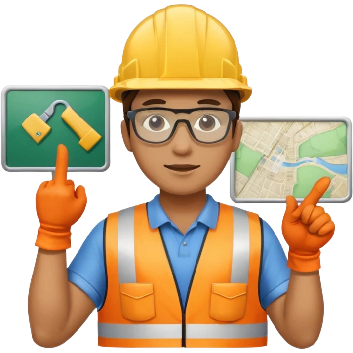 Worker pointing at construction site map emoji