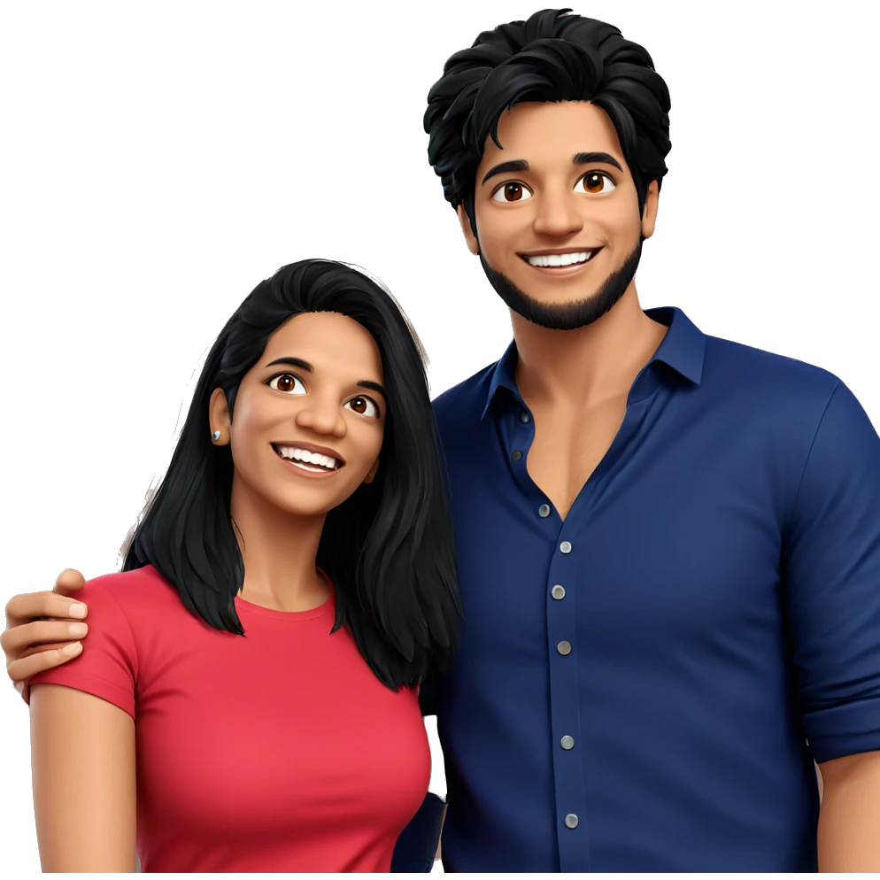 smiling couple with casual styles emoji