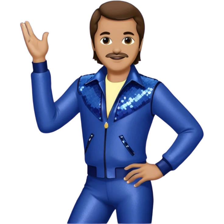 Harry Wayne Casey aka KC, Funk Singer (b.1951) from KC and the Sunshine Band with medium brown hair, indigo sequin disco outfit emoji