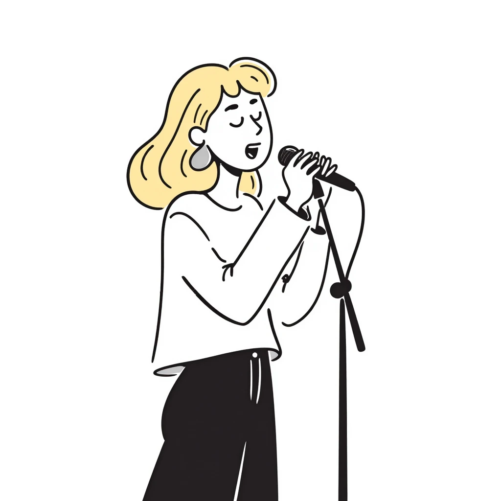 Sabrina Carpenter singing with a microphone and blonde hair emoji
