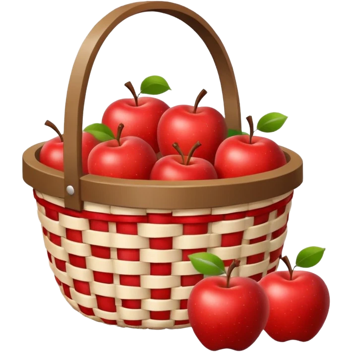 woven basket with apples on a white wooden chair. The basket is lined with checkered cloth emoji