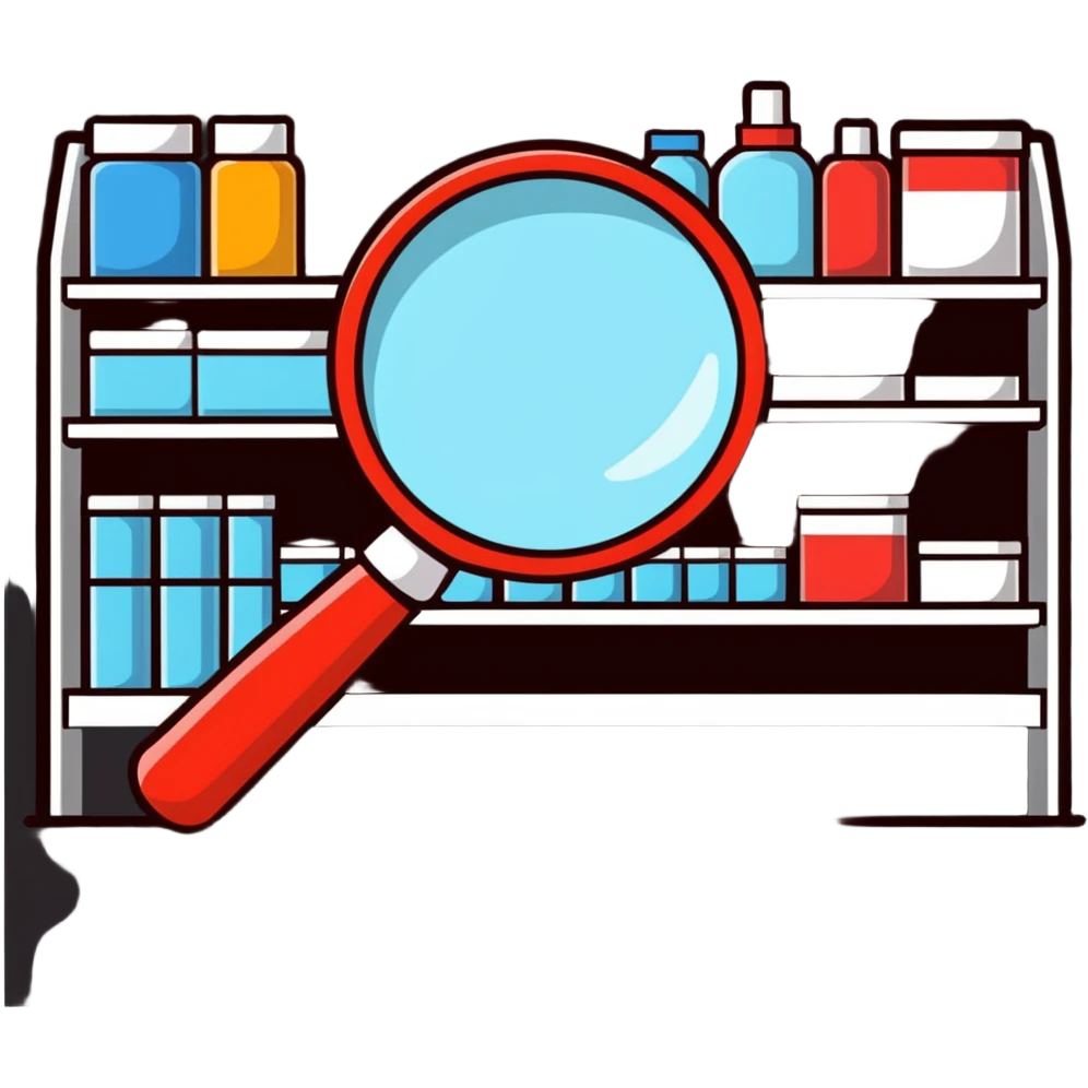 magnifying glass over empty product shelf searching emoji