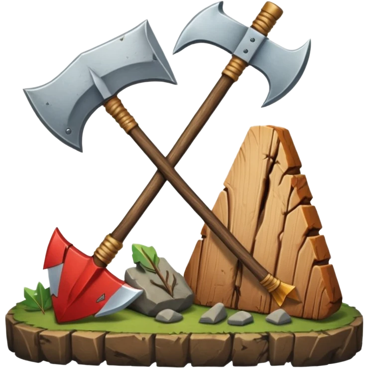 Deux éléments qui fusionnent : deux icônes (ex. bois + pierre) avec une flèche ou un “+” vers un 3ᵉ élément (ex. hache) → l’idée de merge sans limite. emoji