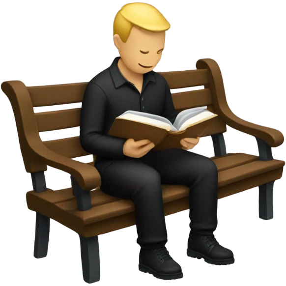 white person sitting on bench wearing black trousers  reading a book  emoji