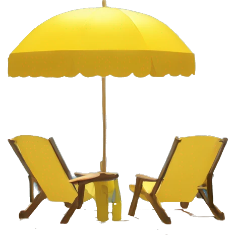 A yellow round pixel from the game Pacman is sunbathing in the sun by the sea under an umbrella emoji
