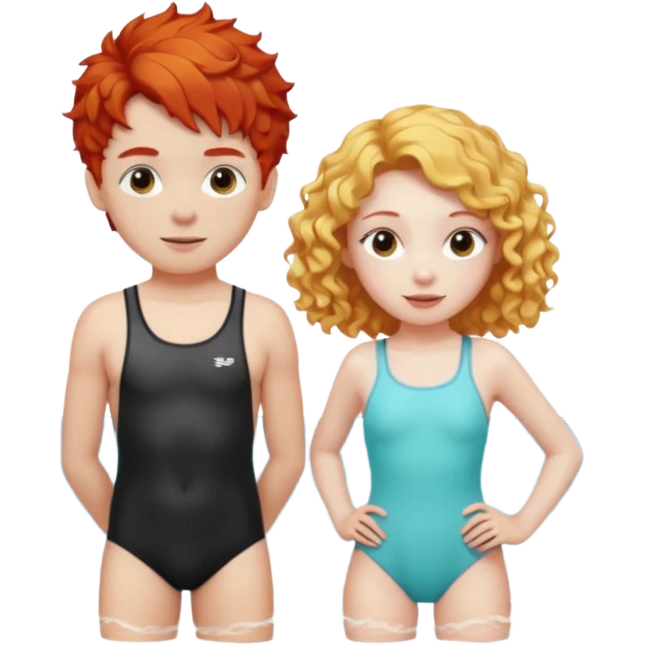 Red hair Girl and curly blonde boy in swimsuit emoji