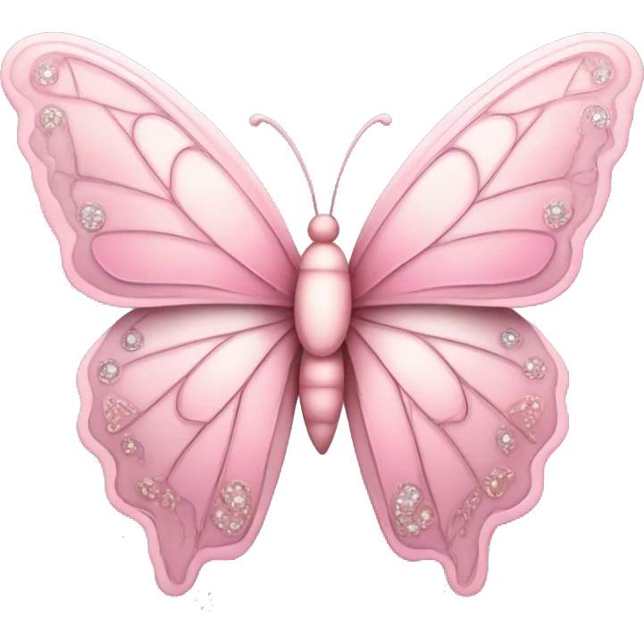Butterfly Emoji "A graceful pastel pink butterfly with ornate, glowing wings decorated with intricate sparkling patterns and tiny heart shapes." emoji