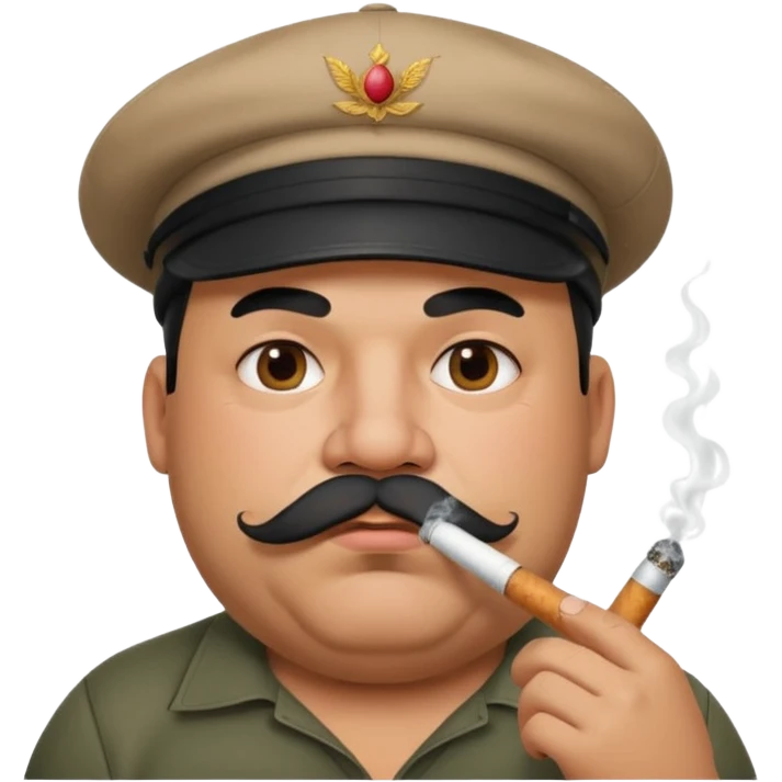 a fat father with a cap and tattoos, a cigarette in his mouth, and a mustache. emoji