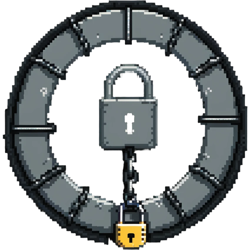 Chain and padlock securing a round submarine door or porthole emoji