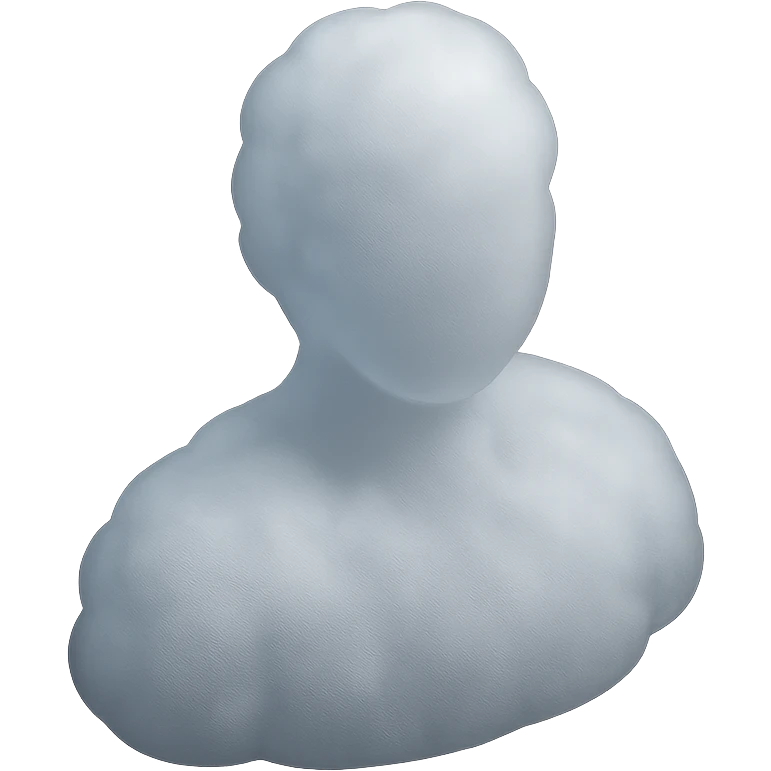 figure of a person made of white fluffy clouds, shoulder up, front view, matte glass style emoji