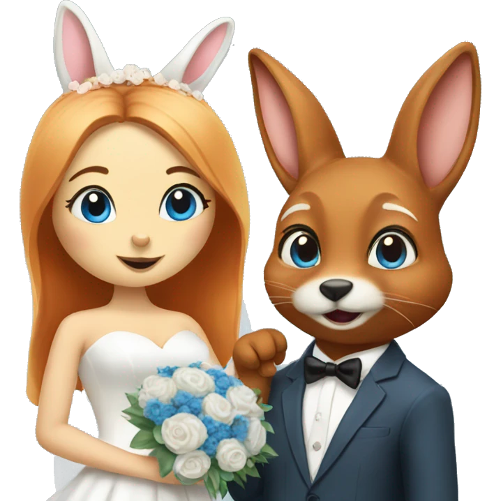 bunny with blue eyes and fox on their wedding day emoji