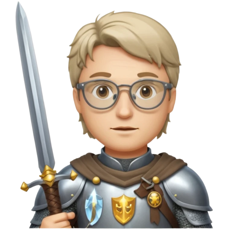 Knight holding sword, wearing glasses — glasses shining reflection emoji