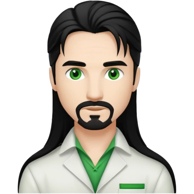 Kevin Richardson green eyes, black long hair, white outfit emoji