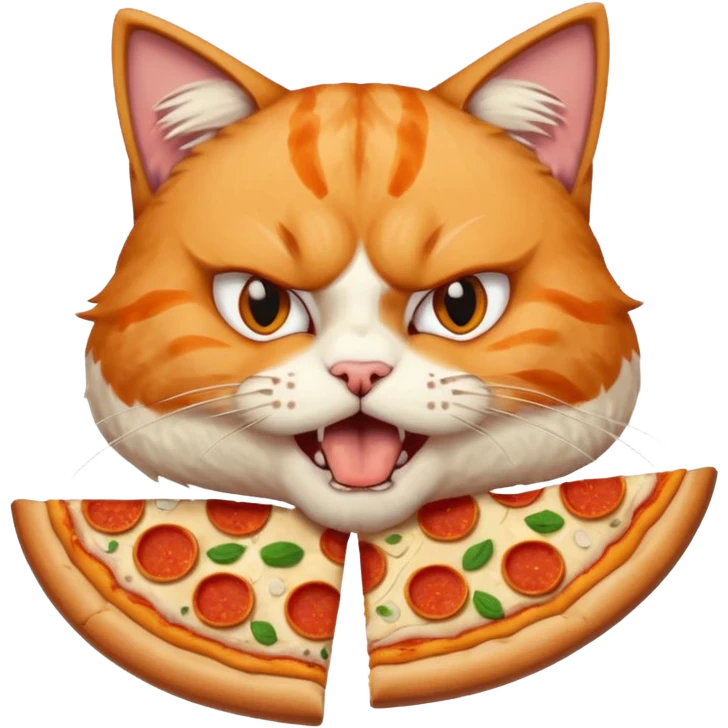 angry cat eating pizza, portrait, bust up emoji